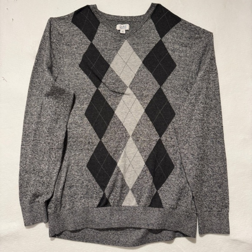 Croft & Barrow Mens XXL ArgyleGray V-Neck‎ Sweater